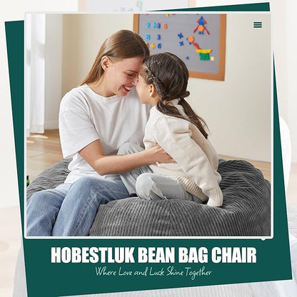 Hobestluk 3.5FT Bean Bag Chair Large Bean Bag with Filler Included Bean Bag Chairs for Adults Teardrop Bean Bag Chair with Removable Cover for Bedroom Living Room - (Large, Grey)