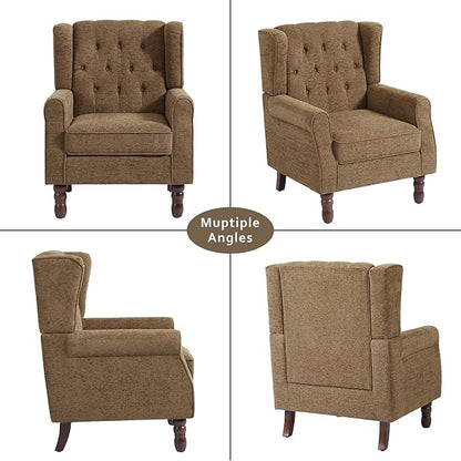Lumibee High Back Accent Chair Set of 2,Upholstered Wingback Armchair with Solid Wood Legs for Small Spaces,Comfy Single Sofa Chair for Living Room,Bedroom,Office-Brown