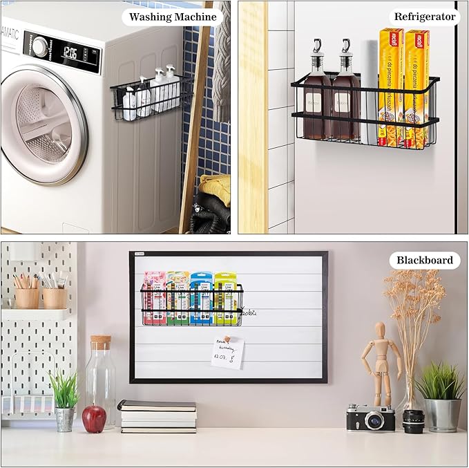 Magnetic Storage Basket, Large Magnetic Fridge Basket with Strong Magnet for Kitchen Laundry Room Office School Organization and Home Dryer Ball Storage, 14.96"x3.74"x5.91"