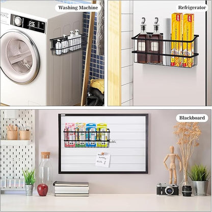 Magnetic Storage Basket, Large Magnetic Fridge Basket with Strong Magnet for Kitchen Laundry Room Office School Organization and Home Dryer Ball Storage, 14.96"x3.74"x5.91"