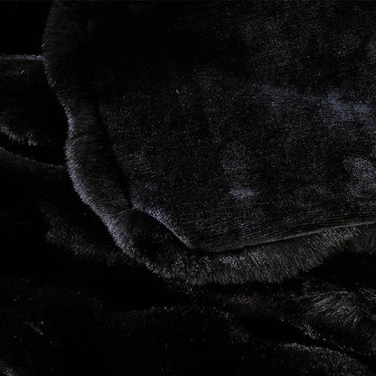 Black Fluffy Thick Fur Throw Blanket 50x60 for Bed Couch Office Chair Bunny Soft Blanket for Adults Gift Home Living Room Decorative Decor 860 GSM