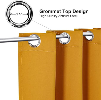 ChrisDowa Grommet Room Darkening Curtains for Bedroom and Living Room - 2 Panels Set Thermal Insulated Blackout Curtains (Mustard Yellow, 52W x 45L)