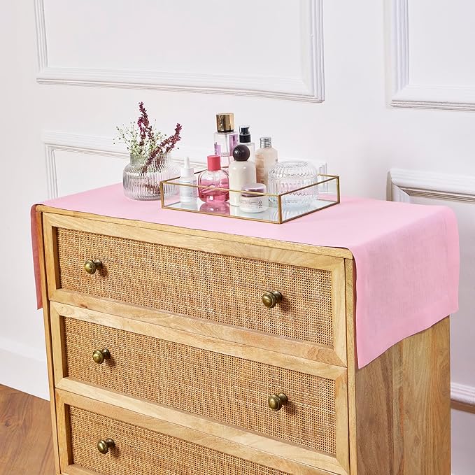 Solino Home Linen Table Runner 60 Inches - 100% Pure Linen Pink Lemonade Table Runner 14 x 60 Inch Ideal for Dresser and Coffee Tables - Halloween - Fete
