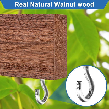 Magnetic Knife Holder for Wall, Magnetic Knife Strip No Drilling 16 Inch, Walnut Wood Magnet knife holder strip with 2 Hooks, Powerful Magnet Knife rack for Kitchen Utensils, Knives and Tools
