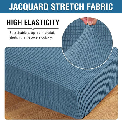 H.VERSAILTEX Super Stretch Individual Seat Cushion Covers Sofa Covers Couch Cushion Covers Slipcover Sets Thick Jacquard Textured Twill Fabric (2 Piece Medium Sofa Cushion Covers, Dusty Blue)