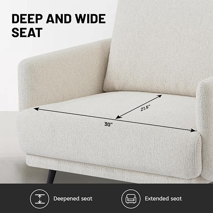 Oversized Accent Chair for Living Room Chairs Reading Arm Chair Comfy Modern Single Sofa Side Chairs with Metal Legs & Soft Cushion for Bedroom, Balcony,Waiting Room (Chenille, Oatmeal)