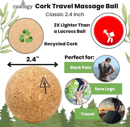 Travel Cork Massage Ball | Lightweight, Sustainable Alternative to Lacrosse Ball for Muscle Pain Relief (2.5 Inch (Pack of 1), Sanded Cork)
