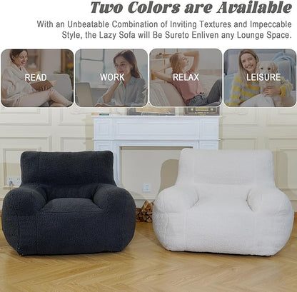 Giant Bean Bag Chair, Lambswool Bean Bag Chair for Adults, Eco-Friendly Filling Soft Bean Bag, White Been Bag for Bedroom, Living Room