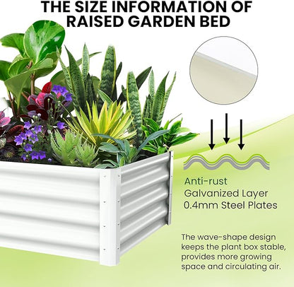 Galvanized Raised Garden Bed Outdoor, 2 Pcs 6x3x1FT Outdoor Large Planter Raised Beds Open Base with Safety Edge and Glove for Vegetables Flowers Ground Planter, White