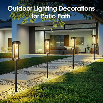 Bright Solar Pathway Lights Outdoor, 2 Pack Upgraded Solar Powered Garden Lights Waterproof, Auto On/Off Solar Yard Light for Lawn Patio Walkway Driveway Landscape Lighting Decor (Warm White, 2 Pack)