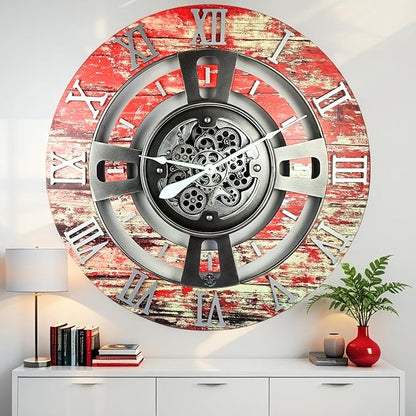 The Gears Clock Real Moving Gear Wall Clock England Line (Red Lava, 36 inches (90 cm))