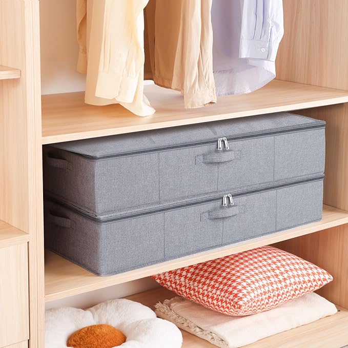 Underbed Storage Box, 23.6 x 11.8 x 5.9 Inch Clothes Organizer With Sturdy Structure and Reinforced Handles for Blanket, Sheets, Pillows, Towels, Shoes, Grey, 1 Pack