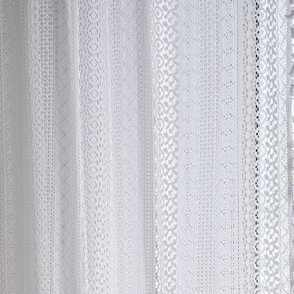 Sutuo Home White Crochet Boho Curtain 96 Inches Long, Sheer Lace Handmade Tassels Knitted Window Treatment Vintage Rustic Bohemian Farmhouse Drape for Bedroom Rod Pocket 1 Panel 59" W x 96" L