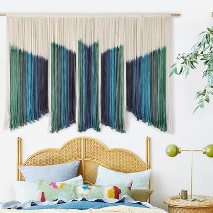 IOWER Macrame Wall Hanging Dip-Dyed 59" Wx37 L Craftsmanship Fiber Yarn Wall Art Boho Macrame Wall Decor
