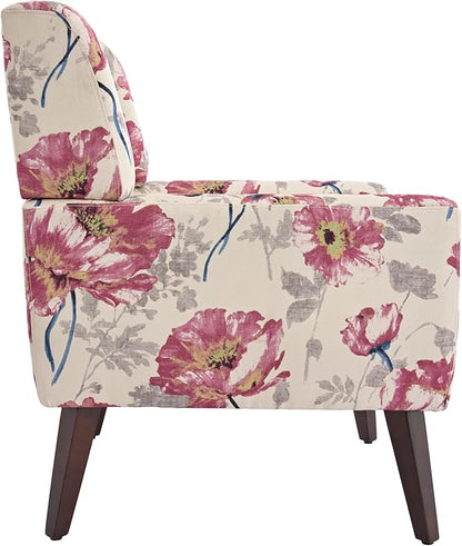 UIXE Floral Accent Chair, Modern Upholstered Armchair in Fabric for Living Room, Comfy Club Arm Chairs Single Sofa Button Tufted Bedroom Reading Seat - Pattern White, Set of 1