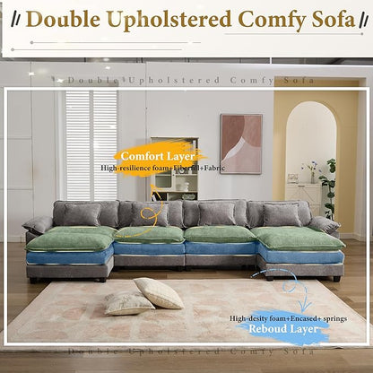 URRED Modular Sectional Sofa Comfy Cloud Couch, Modern Chenille Sofa Sleeper Deep Seat Couches with Ottoman/Pillows for Living Room (Gray, 154'' - U Shape)