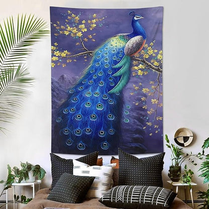 yowecso Peacock Tapestry - Purple Peacock Wall Hanging for Bedroom, Living Room & Dorm - 40"x60"