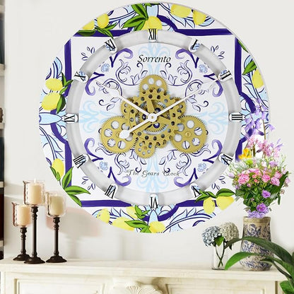 The Gears Clock Wall Clock Italy Collection with Moving Gears (Sorrento, 24 inch Round)