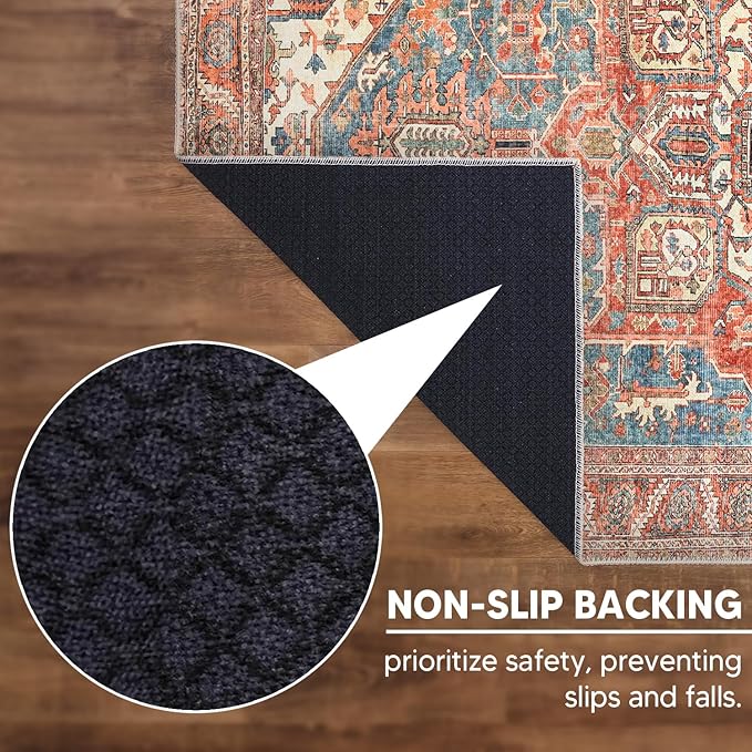 Keen Home Design 4x6 Rug - Machine Washable Area Rug with Non-Slip Backing, Ideal for Living Room, Dining Room, Bedroom - Vintage, Easy Clean, Durable, Low Pile Rug - (4' x 6')
