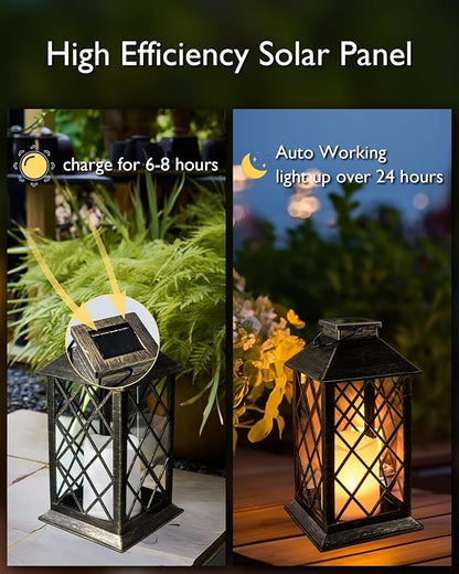 Homemory Solar Lanterns Outdoor Waterproof Hanging with Flickering Flameless Candles, 2 Pack Garden Outdoor Lantern Decorative for Patio Front Porch Backyard Balcony Cabin Outside (Bronze)