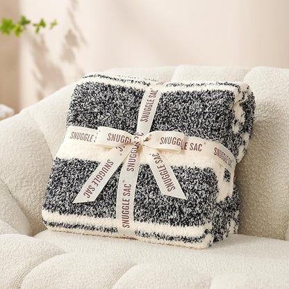 Snuggle Sac Stripe Black Throw Blanket for Couch, Reversible Super Soft Warm Blankets Cozy Knit Fuzzy Plush Lightweight Throws for Sofa, Bed, Stripe Black, 50x60 inches
