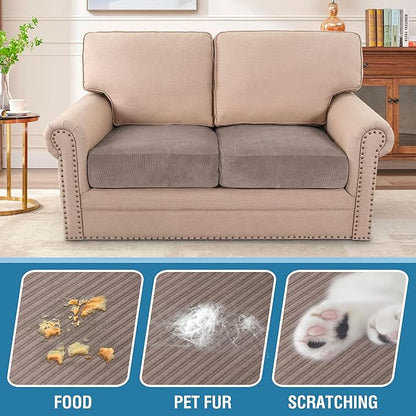 H.VERSAILTEX Velvet Stretch Couch Cushion Cover Plush Cushion Slipcover for Chair Loveseat Sofa Cushion Furniture Protector Seat Cushion Sofa Cover (2 Piece Medium Sofa Cushion Covers, Taupe Striped)