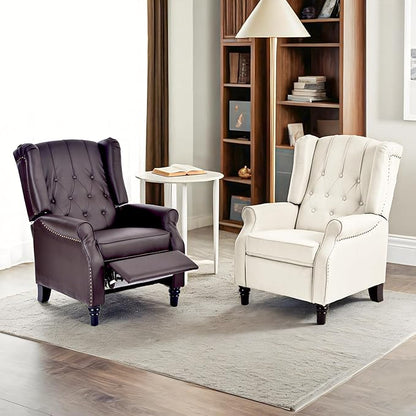 Softa Recliner Chair for Adults, Mid Century Wingback Pushback Accent Chair with Rivet Decoration, Tufted Upholstered Single Sofa Armchair for Living Room, Bedroom, Study (PU, Brown)
