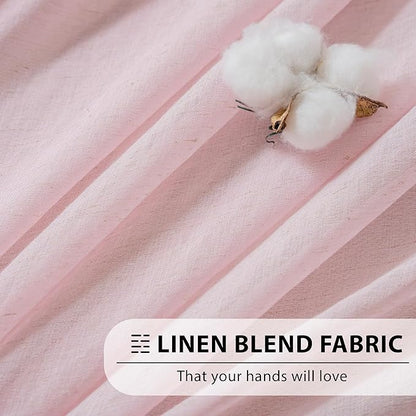 FMFUNCTEX Linen Sheer Curtains for Bedroom, Pink Curtains 63 Inch Length for Living Room, Blush Pink Farmhouse French Flax Blend Window Draperies, Rod Pocket 2 Panels Set
