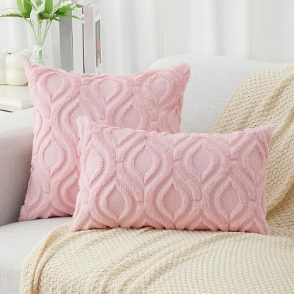 decorUhome Throw Pillow Covers 22x22 Inch Set of 2, Soft Plush Decorative Faux Fur Light Pink Solid Couch Pillow Covers, Accent Farmhouse Neutral Square Euro Pillow Cases for Sofa Bed Living Room