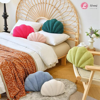 Seashell Throw Pillows, Shell Shaped Throw Pillows, 18 Inch Soft Home Decorative Pillow Plush Cushion for Bed Couch Living Sofa Room Decor Accent Throw Pillow (Dusty Blue 18Inch)