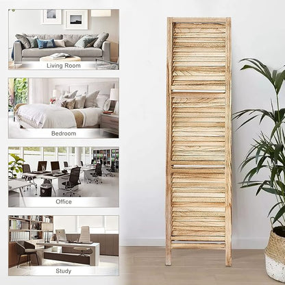 Room Divider with Shelves, Privacy Screen, Room Dividers and Folding Privacy Screens, 6 Panel Wood Temporary Wall Partition Separation Separator, Natural
