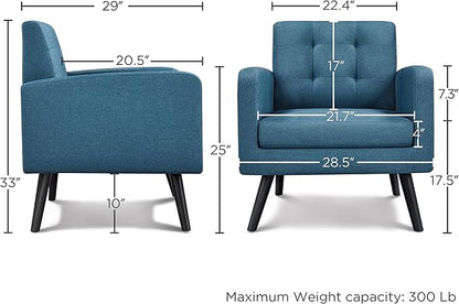 Yaheetech Mid-Century Accent Chairs, Modern Upholstered Living Room Chair, Cozy Armchair Button Tufted Back and Wood Legs for Bedroom/Office/Cafe, Set of 2, Navy Blue