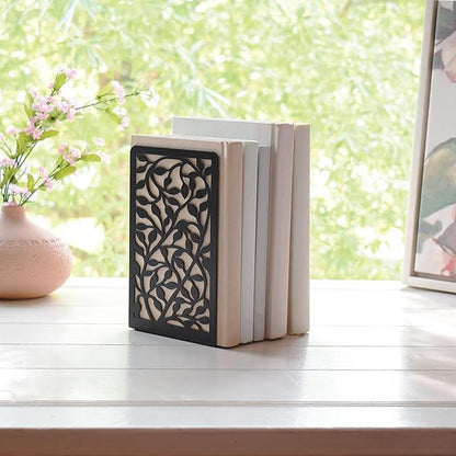 CNK Book Ends Bookends for Decorative Books Holder Bookend Shelves End Hold Heavy Duty Holders Stoppers Metal Stopper Cute Boho Bookshelf Holds Cookbook Office Home Set of 4 Bookends Pair Black