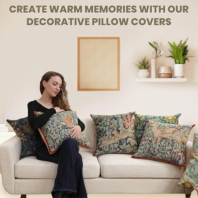 Charlotte Home Furnishings Decorative Tapestry Pillow Cover 19x19 in, Beige Arabesques Couch Pillow Cover, French Country Square Cushion Cases for Living Room Home Decor, Soft Cotton Jacquard Woven