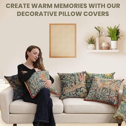 Charlotte Home Furnishings Decorative Tapestry Pillow Cover 19x19 in, Beige Arabesques Couch Pillow Cover, French Country Square Cushion Cases for Living Room Home Decor, Soft Cotton Jacquard Woven