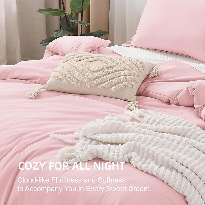 Litanika Pink Twin/Twin XL Comforter Set, 2 Pieces Girls Teen Kids Cute Soft Solid Bedding Comforter Set, All Season Bed Set (66x90In Comforter & 1 Pillowcase)