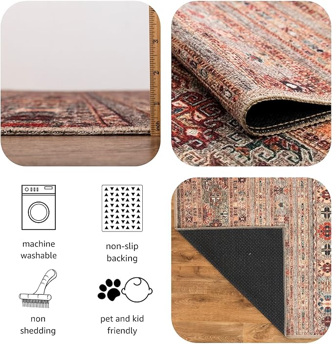 Keen Home Design 4x6 Rug - Machine Washable Area Rug with Non-Slip Backing, Ideal for Living Room, Dining Room, Bedroom - Vintage, Easy Clean, Durable, Low Pile Rug - (4' x 6')