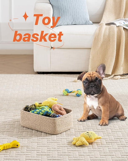 Small Woven Basket, 12 x 8 x 4.5 Inches, Storage Basket for Organizing, Cute Small Rope Shelf Closet Cube Storage Bins Baskets for Shelves, Dog Toy Gift Baskets Empty, 3 Packs, Mixed Brown