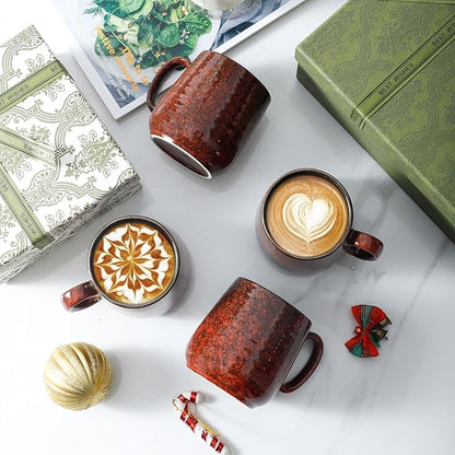 Hasense Ceramic Coffee Mugs Set of 4, 8 oz Small Coffee Cups, Porcelain Mug with Handle for Espresso, Tea, Milk and Cocoa, Ideal for Mother's Day Christmas Gift, Dishwasher & Microwave Safe, Red