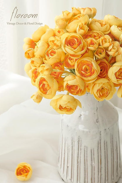 Floroom Ranunculus Artificial Flowers 18 Pcs Golden Yellow Faux Silk Mini Ranunculus Bulk Fake Wedding Filler Flowers for DIY Bouquets, Centerpieces, Bridal Shower Decorations & Arrangements