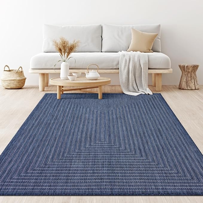 Adiva Rugs Outdoor Indoor Area Rug, Weather Resistant, Easy to Clean, Stain Resistant Floor Mat for Dining Room, Backyard, Deck, Patio (Navy Weiss, 8' x 10')