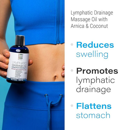 Lymphatic Drainage Massage Oil with Arnica Oil & Coconut for Post Surgery Recovery & Lymphatic Drainage Massager, Liposuction, 360 Lipo, BBL, After Tummy Tuck Surgery Items, Fibrosis Treatment, 8.5 Oz