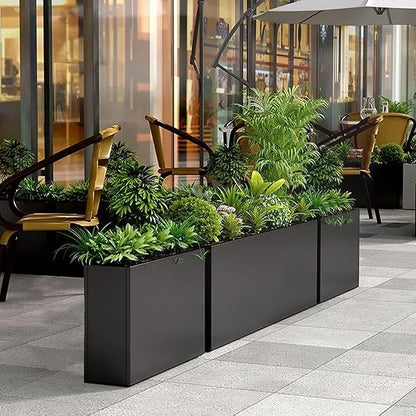 Galvanized Steel Metallic Heavy Planter for Outdoor Plants Metal Outdoor Planter Spliced Flower Box with Partitions for Outside,Indoor,Garden (Black, 30 * 12 * 24)
