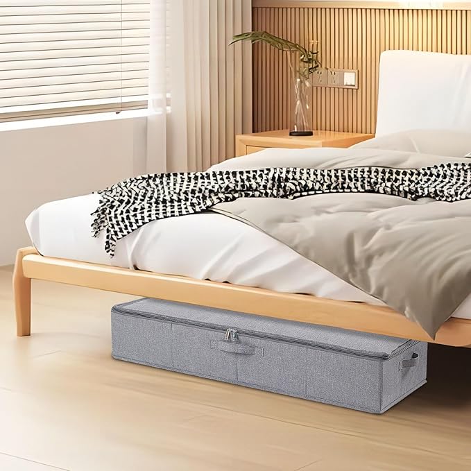 Under the Bed Storage Bins, 31.5 x 15.7 x 5.9 Inch Closet Organizers with Reinforced Handles for Blanket, Sheets, Pillows, Towels, Shoes, Grey, 2 Pack