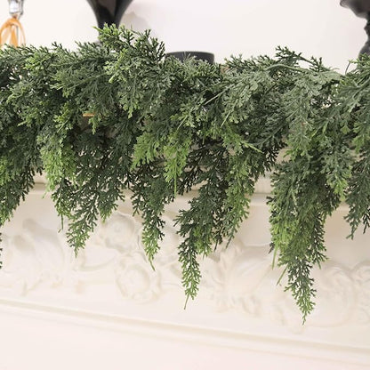 2Pcs 9FT Christmas Cedar Garland Artificial Real Touch Thickness Realistic Greenery Pine Garland for Mantle Fireplace Outdoor Indoor Christmas Decorations
