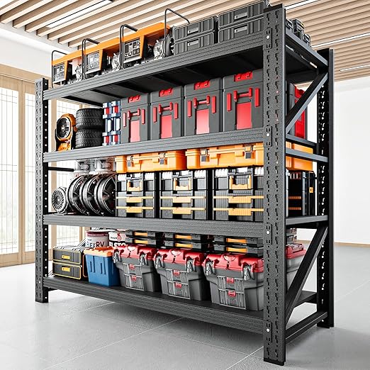 3000LBS Storage Shelves,48" W Garage Shelving Heavy Duty Metal Adjustable Garage Shelves, Shelving Units Industrial Shelving for Warehouse,48" W x 24" D x 69" H,Black
