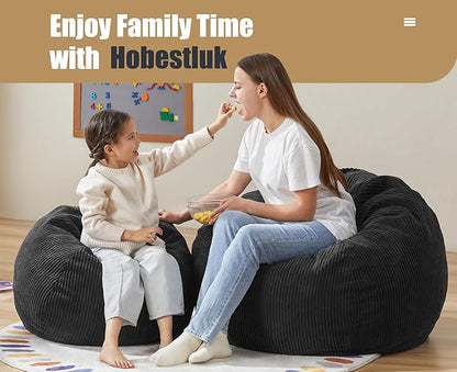 Hobestluk 3.5FT Bean Bag Chair Adult Bean Bag Chair Large Bean Bag Chair with Filler Included Teardrop Bean Bag with Removable Cover for Bedroom Living Room - (Large, Black)