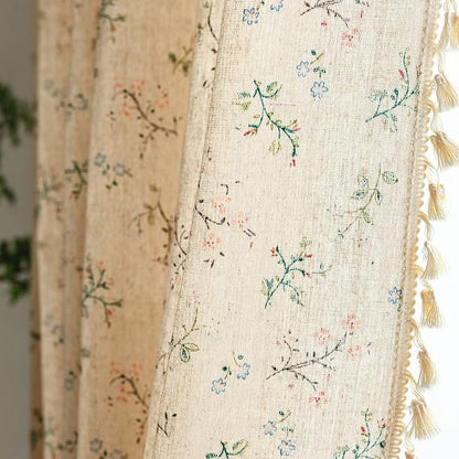 Sutuo Home Florals Boho Farmhouse Curtains, Semi-Blackout Drape Bohemian Window Treatment Cotton Linen Panel with Tassels for Bedroom Living Room, Rod Pocket, 1 Panel 59" W x 84" L