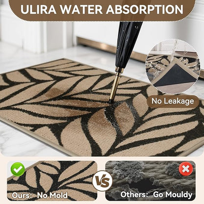 Front Door Mat Indoor Outdoor Entrance, 17''x30'' All-Season Waterproof Welcome Mat, Heavy Duty Non-Slip Rubber Backing, Patio Porch Doormat, Low Profile, Trap Dirt and Moisture, Brown