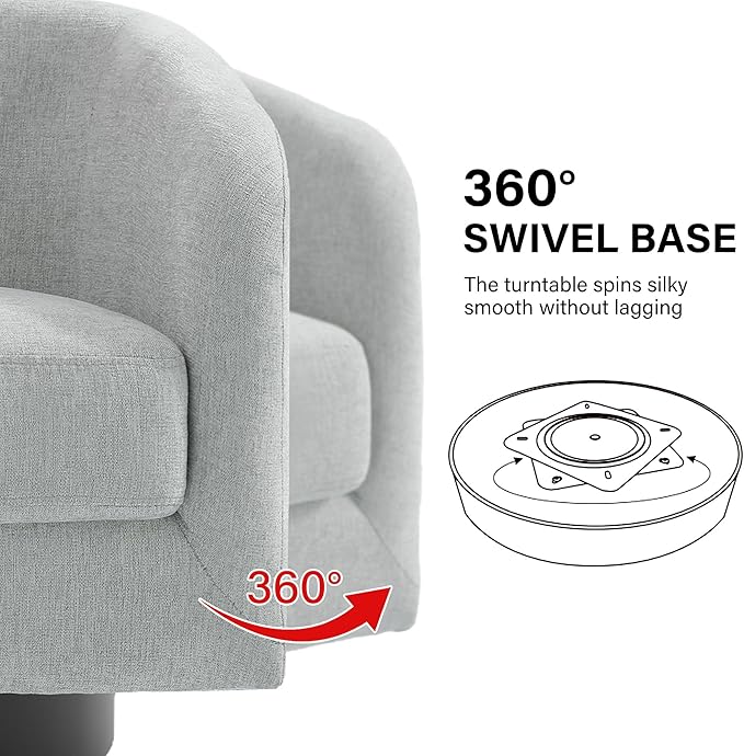 Swivel Barrel Accent Chair, Modern Round Chenille Fabric Arm Chair for Living Room, Bedroom, Comfy Club Reading Chairs for Adults（Chenille Fabric, Light Grey, Set of 4